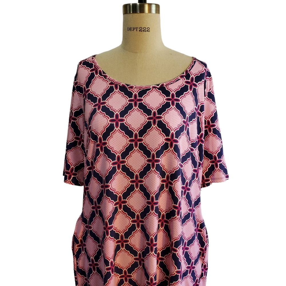 Sunsets & Sweet Tea Pink & Blue Dress‎ W/ Pockets Size XL Moisture Wicking UPF50